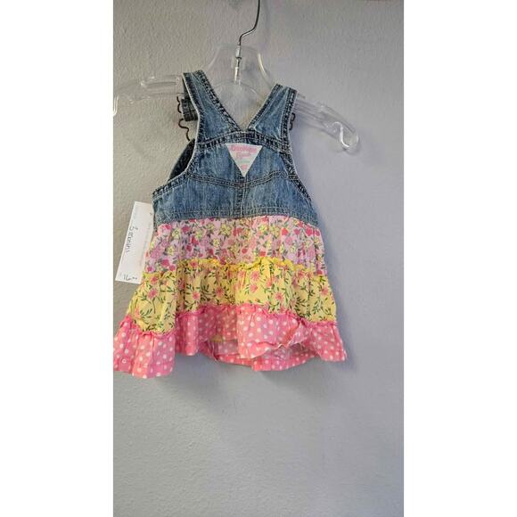 OshKosh B'gosh Vestbak Tiered Denim & Floral Jumper Dress 3M - Picture 4 of 6